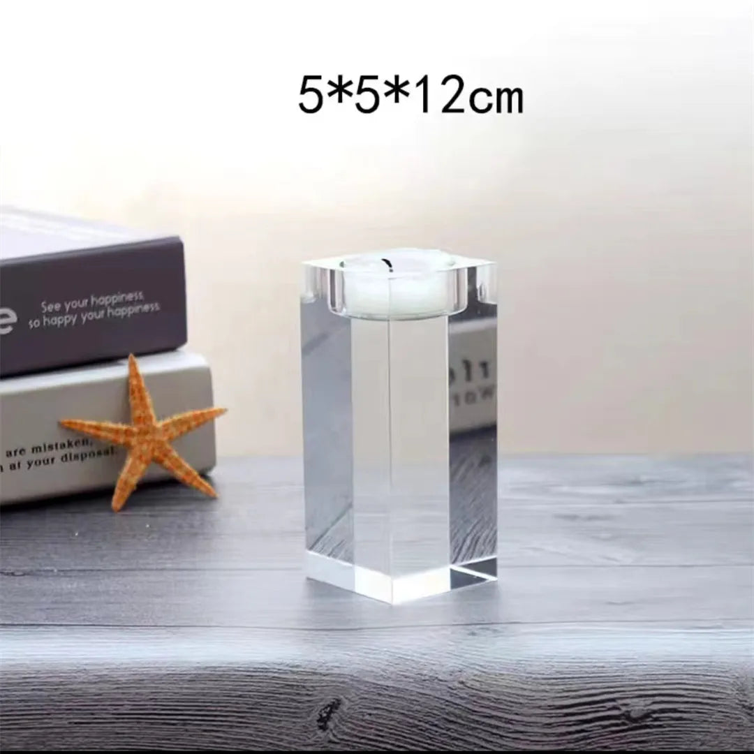 Fashion Luxury Candle Holders Solid Crystal Clear Square Glass