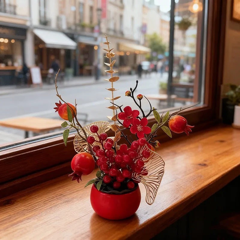 Red Persimmon Artificial Potted Plant New Year Spring Home Decor