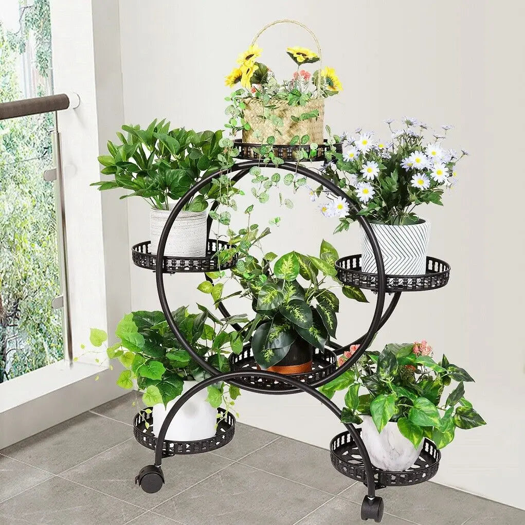 4 Layer 6 Pots Flower Holder Plant Stand Shelf 4-Wheel Shelf Rack
