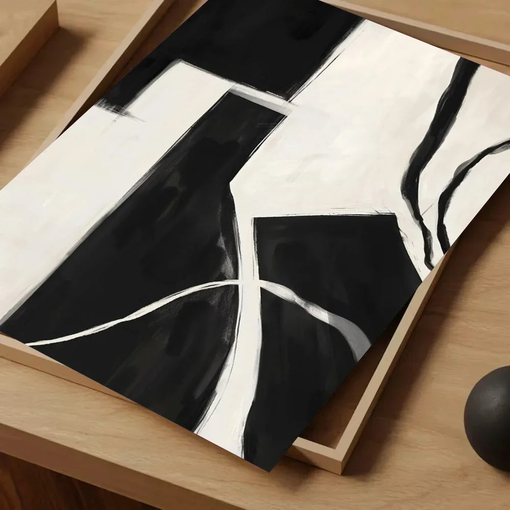 Black and White Simple Style Textured Abstract Painting Poster