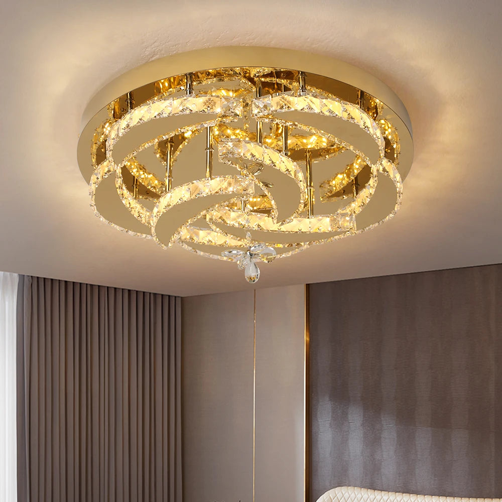 Luxury Gold Crystal Ceiling Lamp Dimmable Led Chandelier