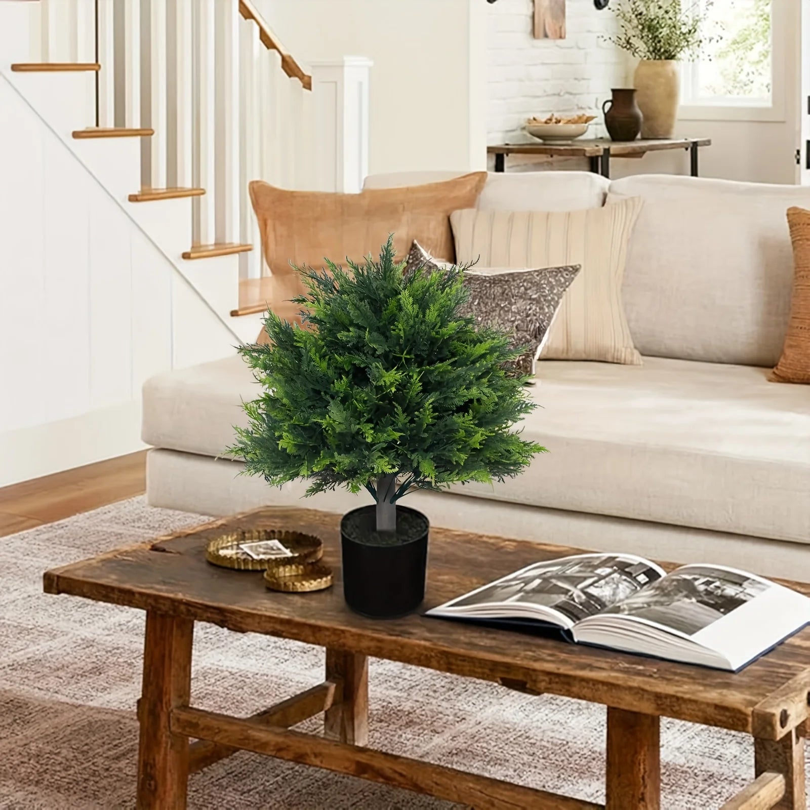 Outdoor Artificial Greenery Spherical Pine Trees with Ground Stakes