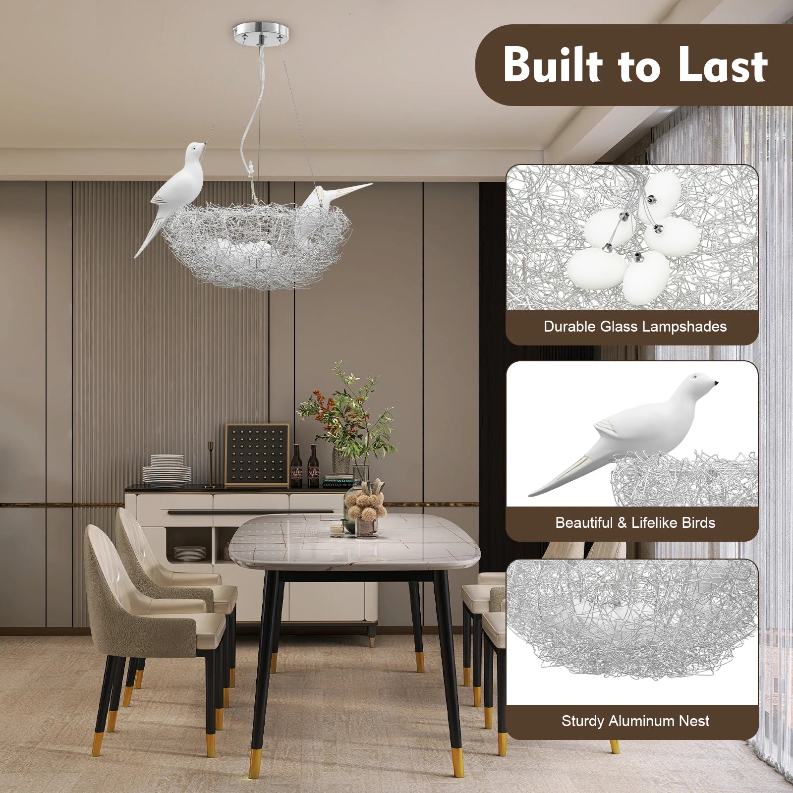 Light bird's nest Crystal Chandeliers Branches Pendant Light