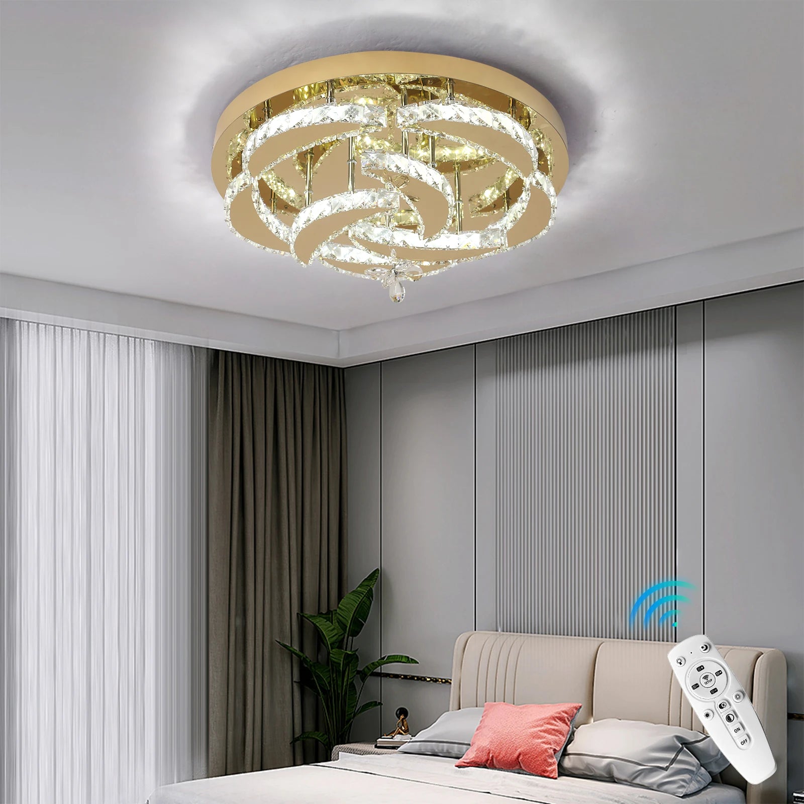 Luxury Gold Crystal Ceiling Lamp Dimmable Led Chandelier