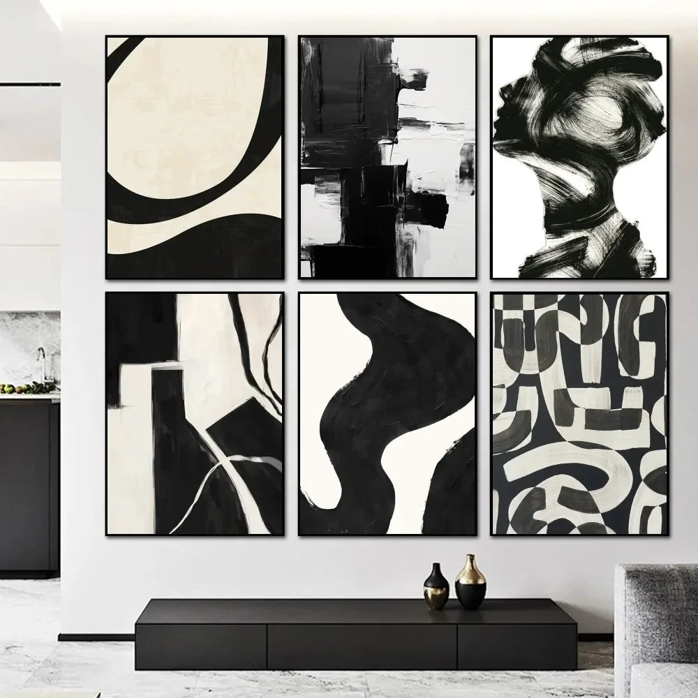 Black and White Simple Style Textured Abstract Painting Poster