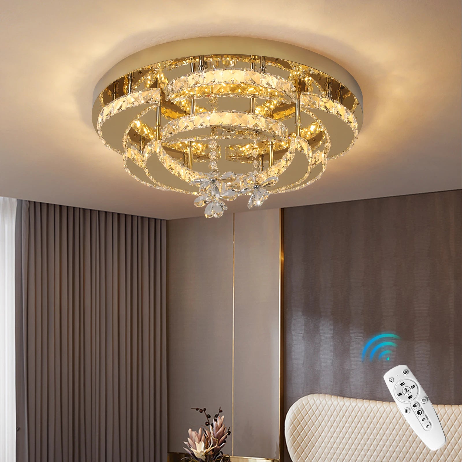 Luxury Gold Crystal Ceiling Lamp Dimmable Led Chandelier