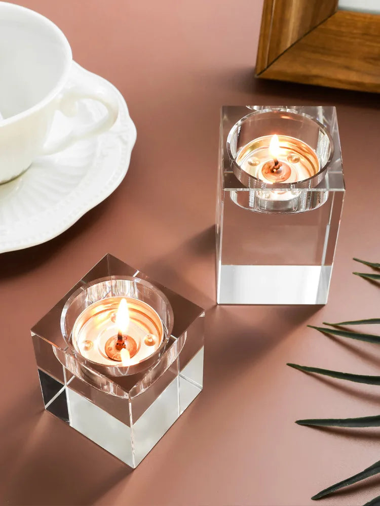 Fashion Luxury Candle Holders Solid Crystal Clear Square Glass