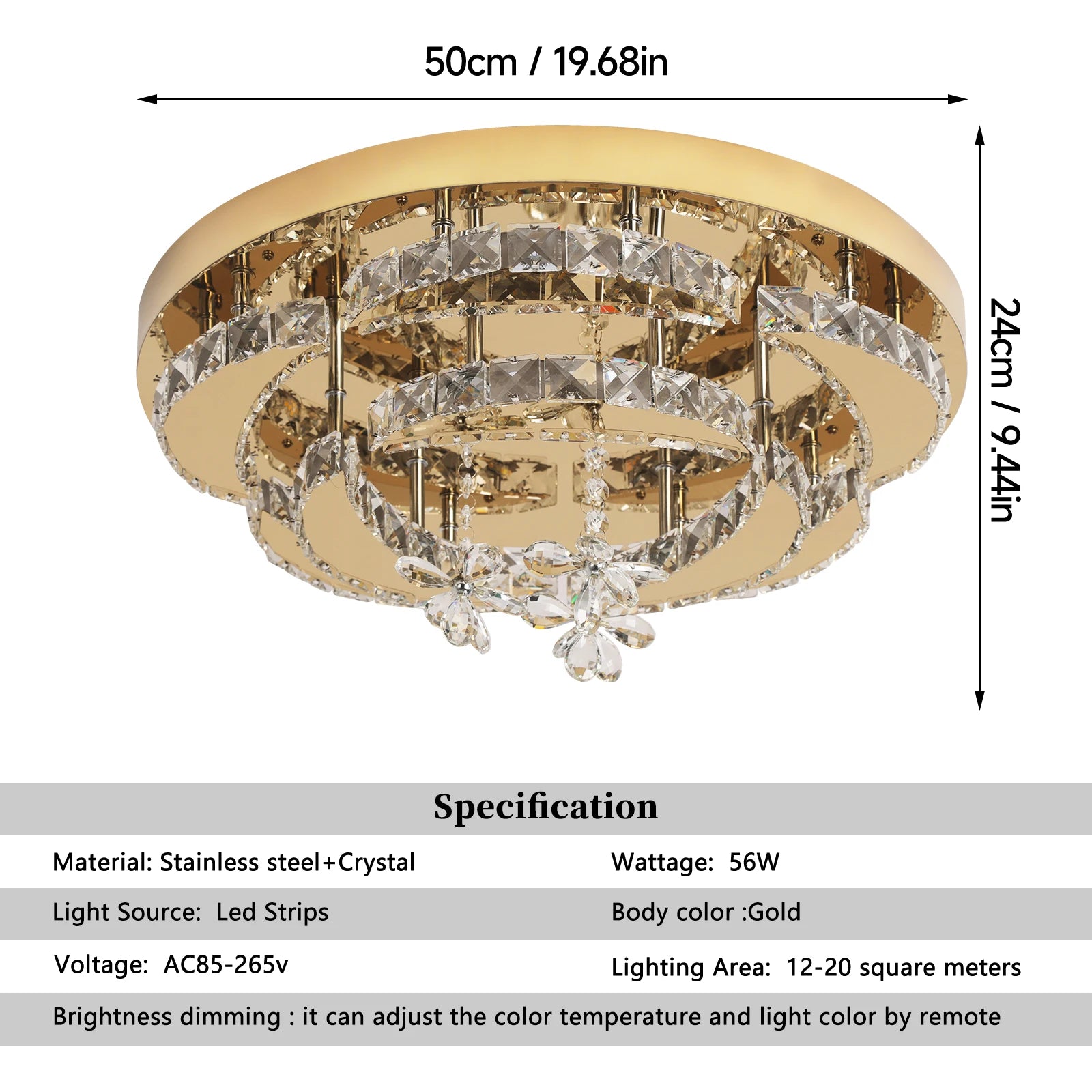 Luxury Gold Crystal Ceiling Lamp Dimmable Led Chandelier