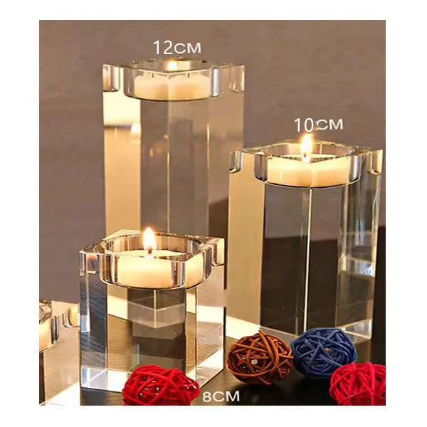 Fashion Luxury Candle Holders Solid Crystal Clear Square Glass