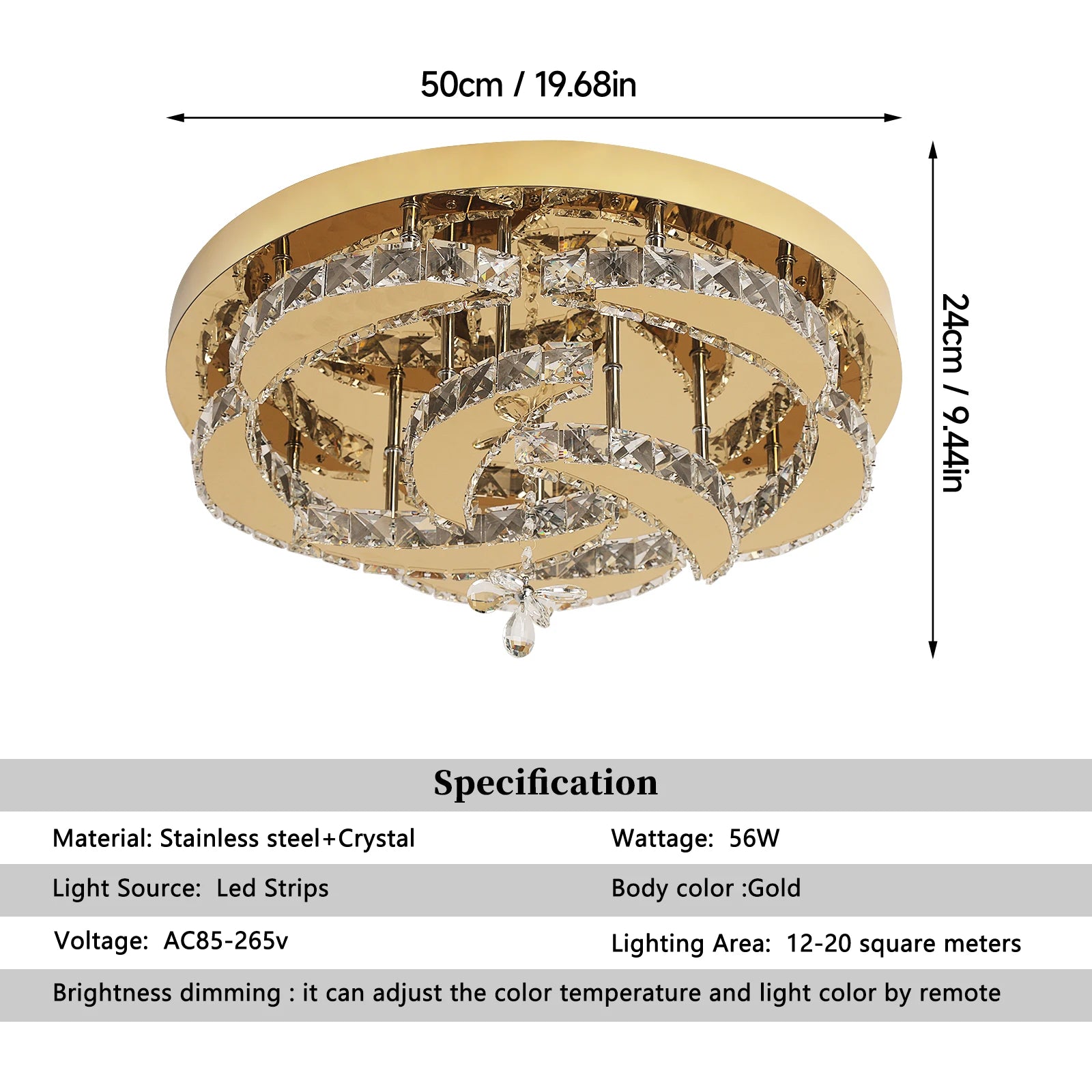 Luxury Gold Crystal Ceiling Lamp Dimmable Led Chandelier