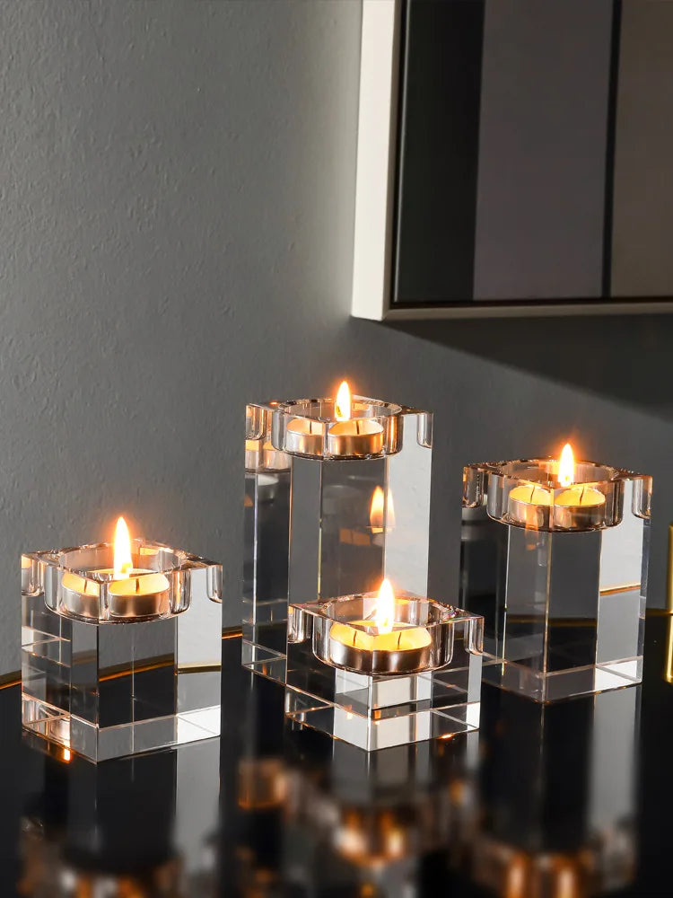 Fashion Luxury Candle Holders Solid Crystal Clear Square Glass