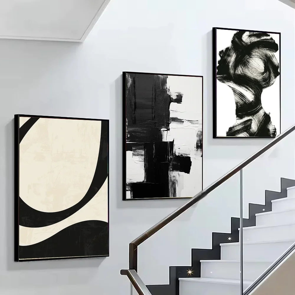 Black and White Simple Style Textured Abstract Painting Poster
