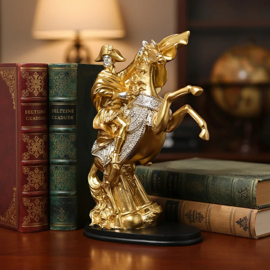 Golden Napoleon Bonaparte Equestrian Statue Resin Figurine