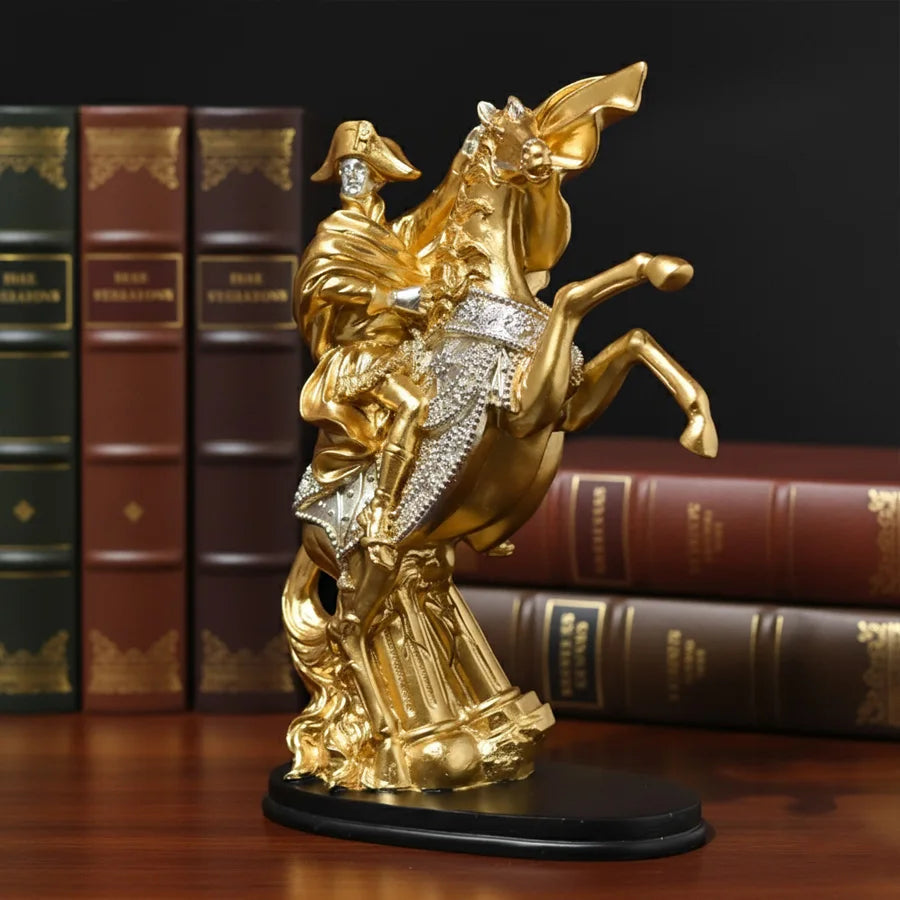 Golden Napoleon Bonaparte Equestrian Statue Resin Figurine