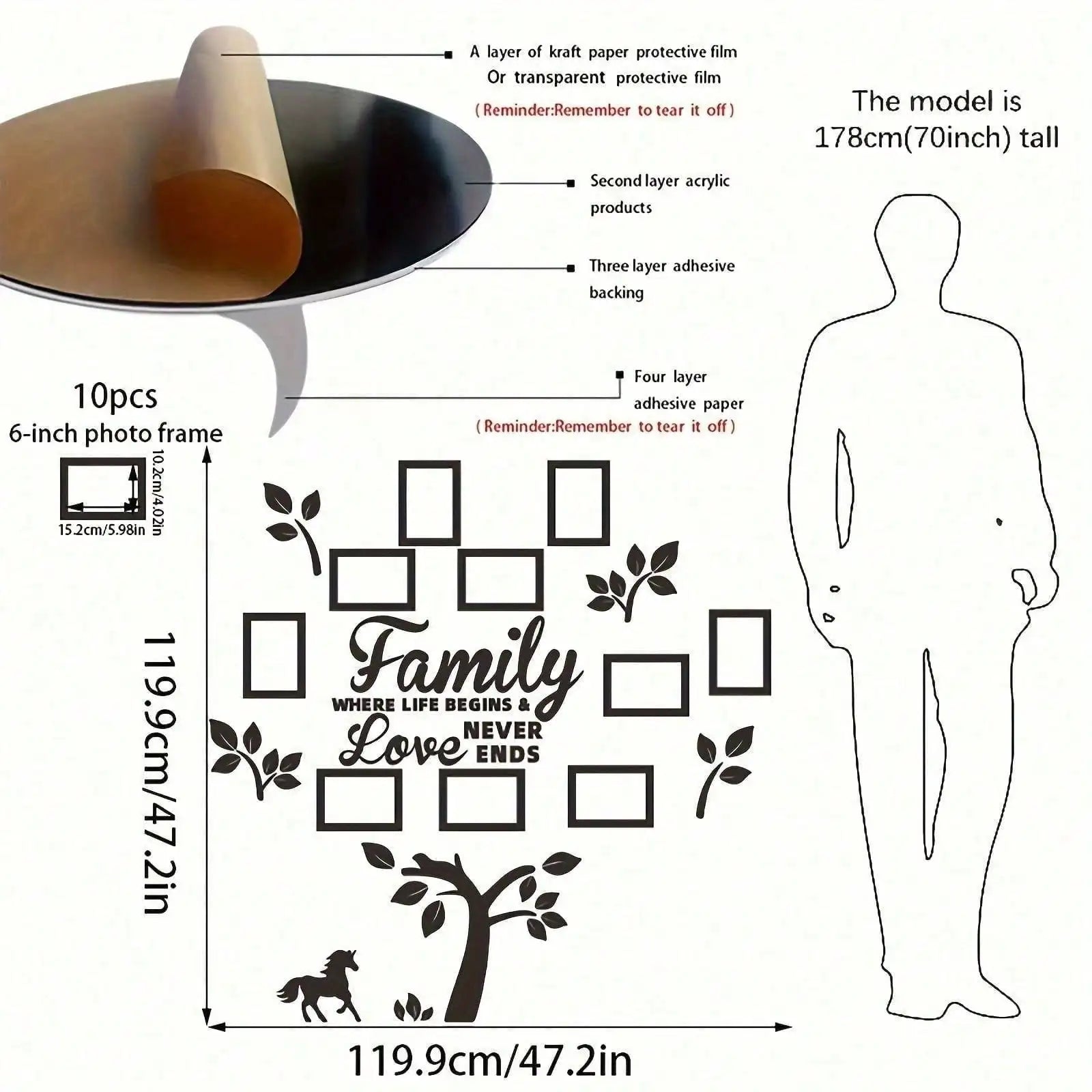 10-Pack Removable Acrylic Mirror Stickers  Home Office Decor
