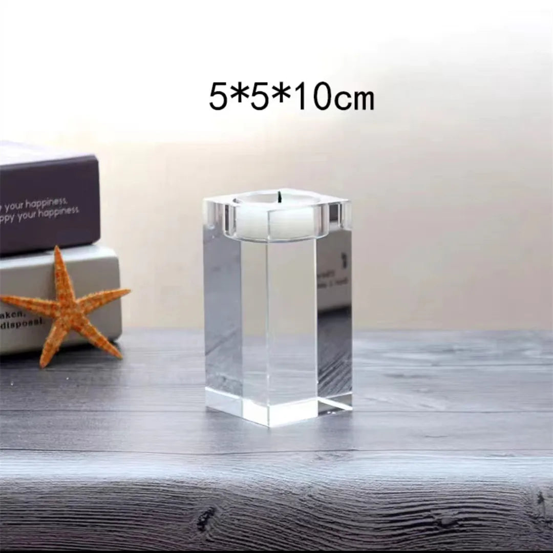 Fashion Luxury Candle Holders Solid Crystal Clear Square Glass