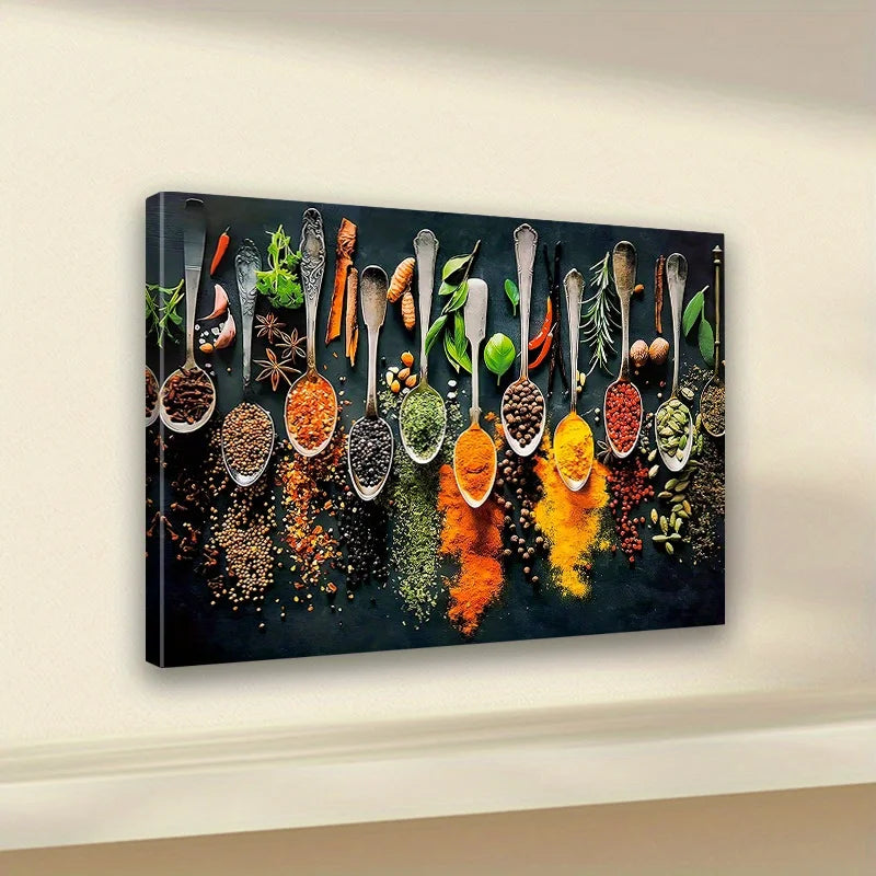 Framed Canvas Wall Art Vibrant Plant  Spice Theme with HerbS