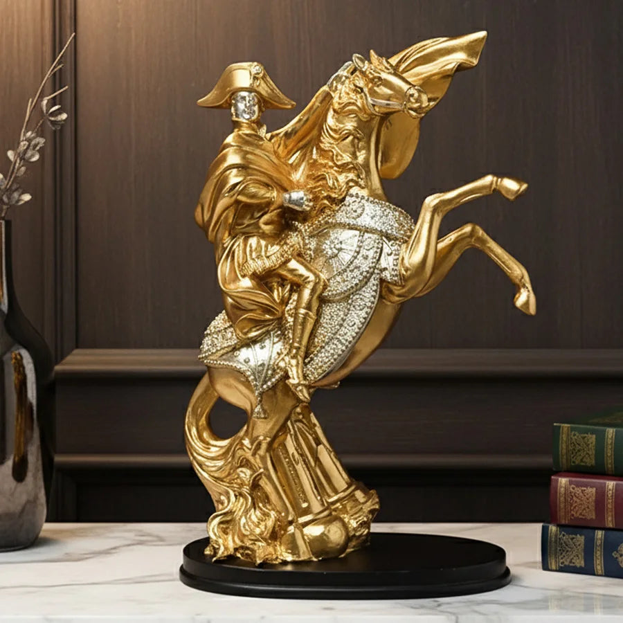 Golden Napoleon Bonaparte Equestrian Statue Resin Figurine
