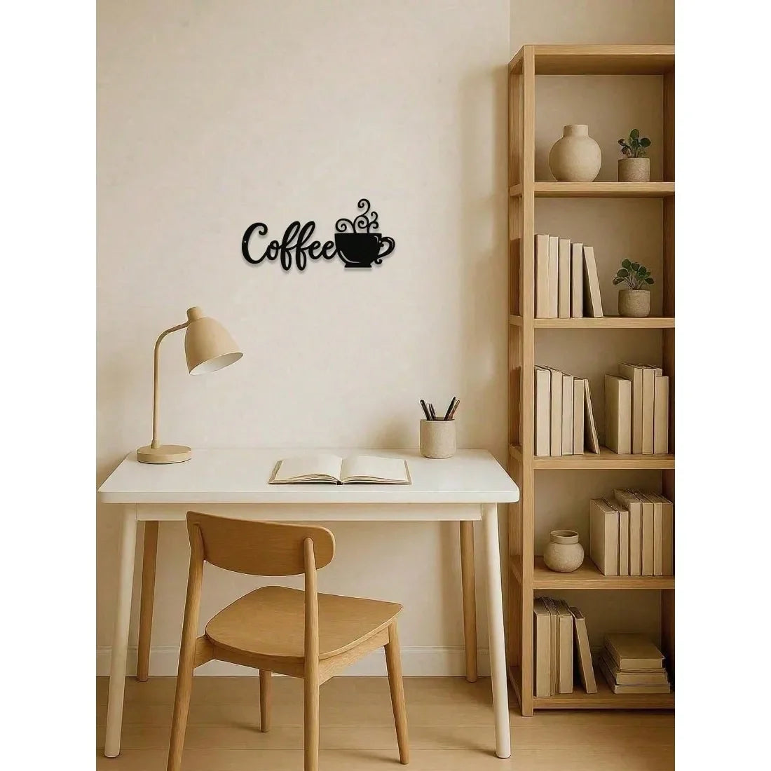 Matte Black Metal Wall Art Sign Minimalist Coffee Cup Decor