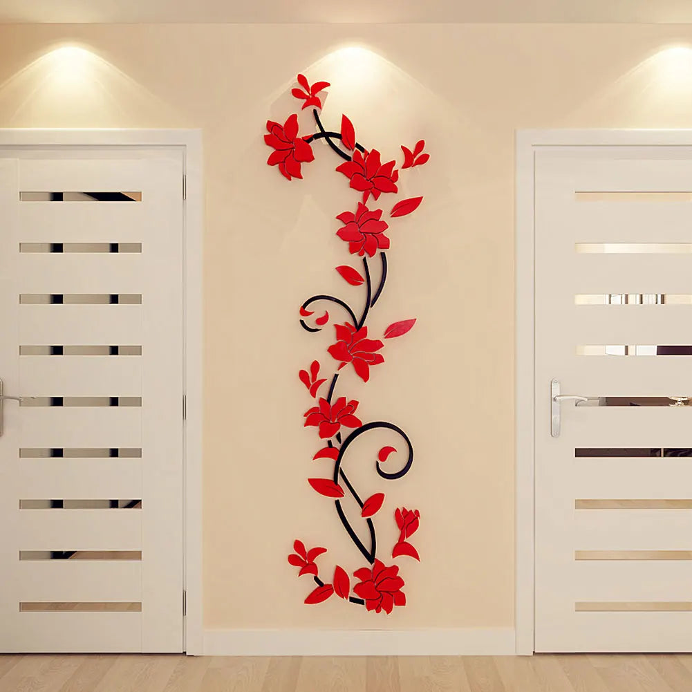 3D Rose Flower Wall Stickers Romantic Floral Wall Decor
