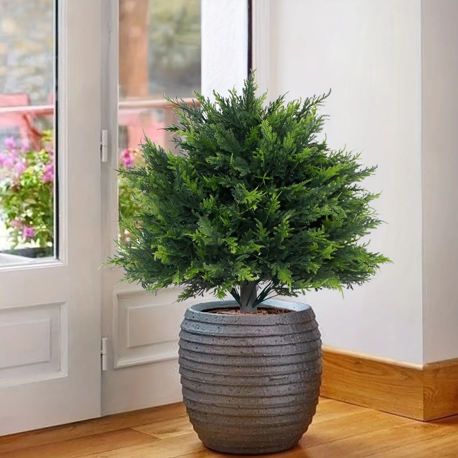 Outdoor Artificial Greenery Spherical Pine Trees with Ground Stakes