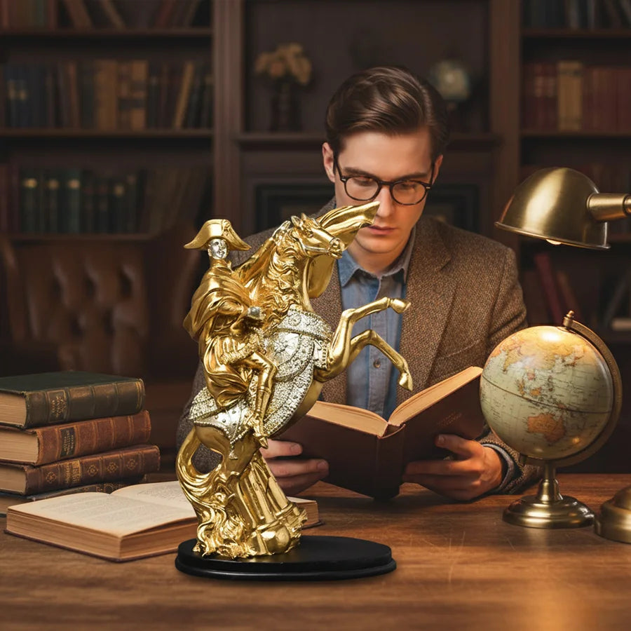 Golden Napoleon Bonaparte Equestrian Statue Resin Figurine