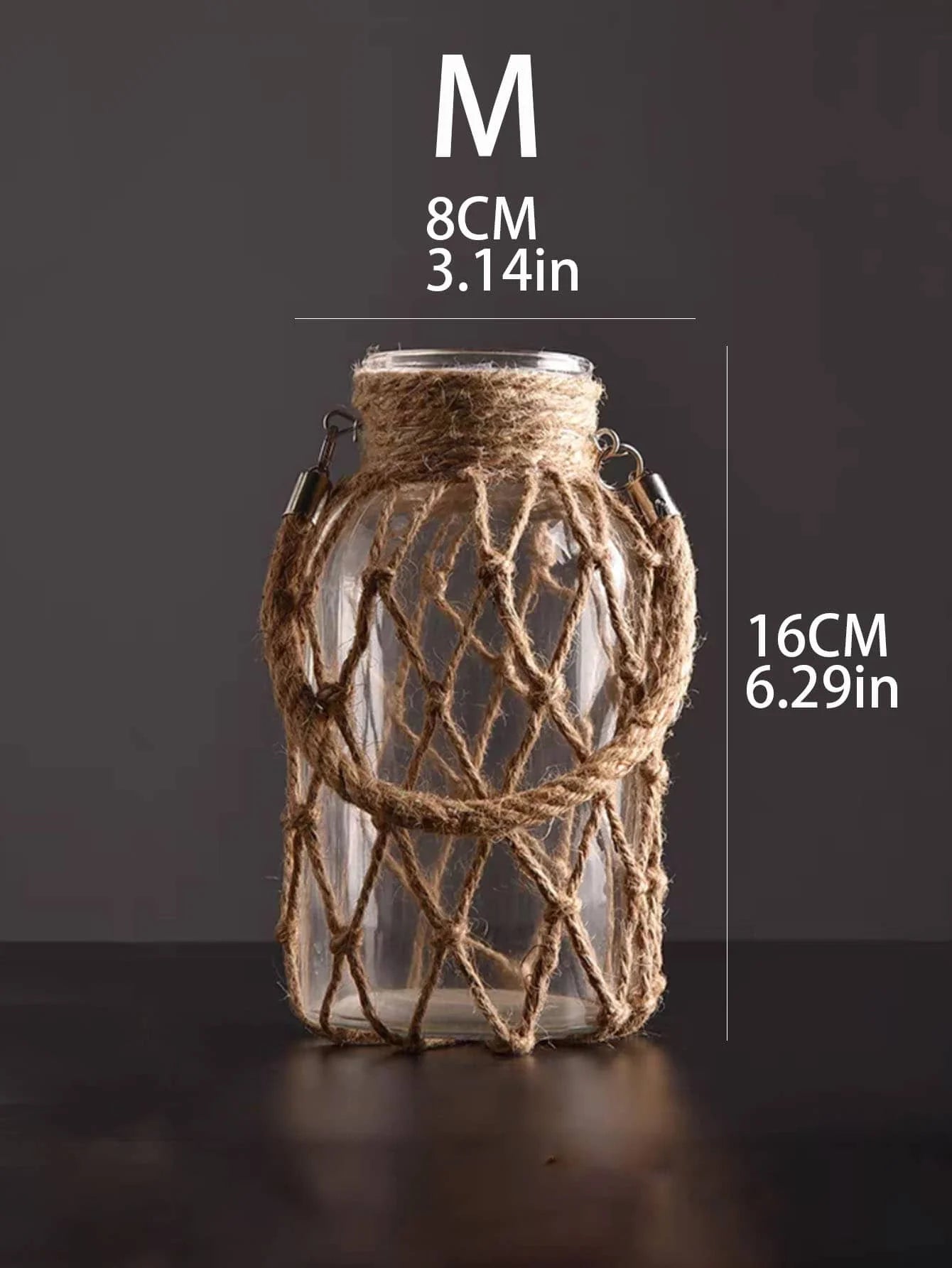 Rustic Hanging Glass Vase Rope Net Dry Flower Glass Decoration