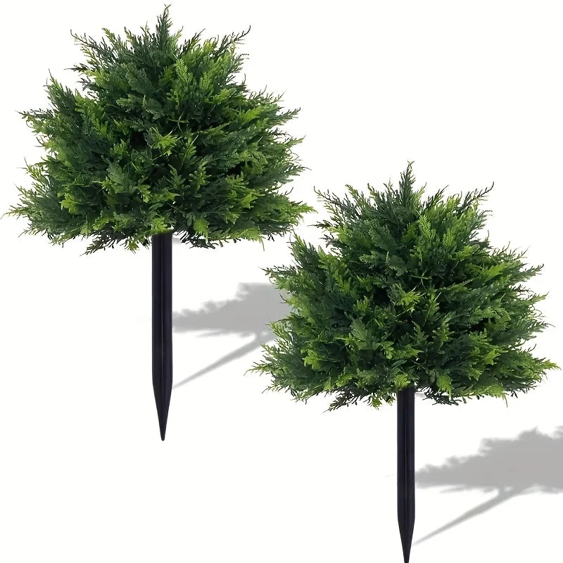 Outdoor Artificial Greenery Spherical Pine Trees with Ground Stakes