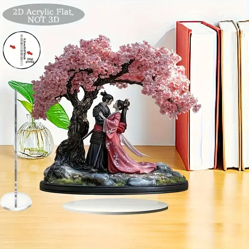 Geisha and Samurai Sakura Desktop Decoration Traditional Decora