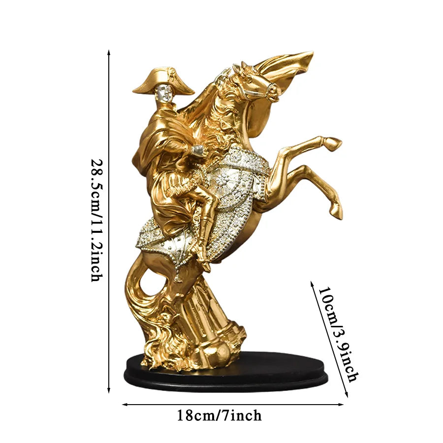 Golden Napoleon Bonaparte Equestrian Statue Resin Figurine