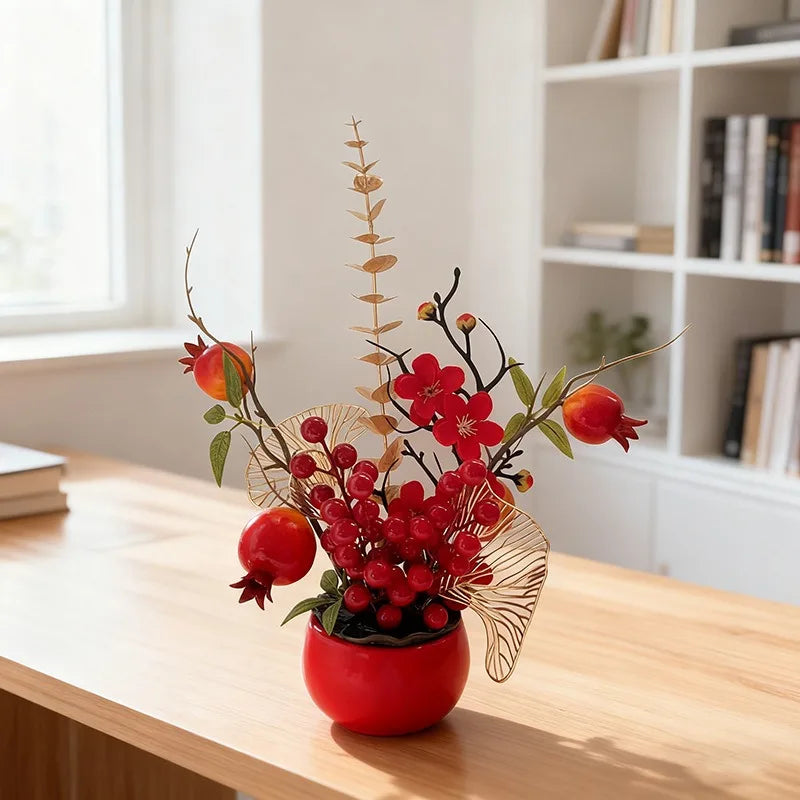 Red Persimmon Artificial Potted Plant New Year Spring Home Decor