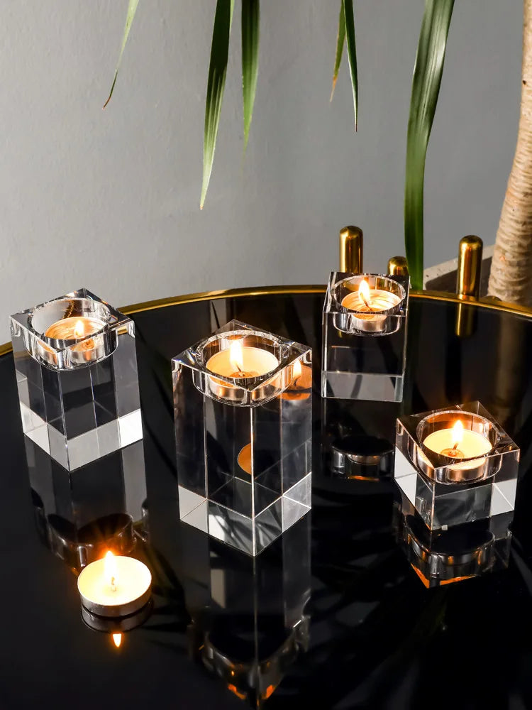 Fashion Luxury Candle Holders Solid Crystal Clear Square Glass