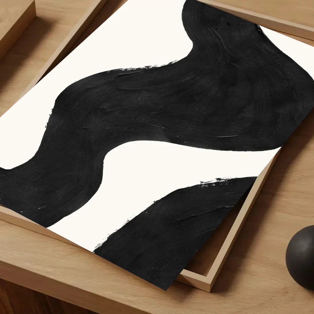 Black and White Simple Style Textured Abstract Painting Poster