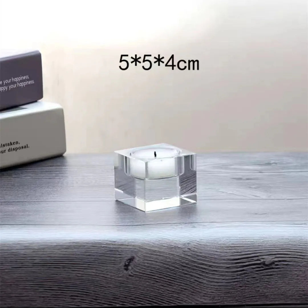 Fashion Luxury Candle Holders Solid Crystal Clear Square Glass