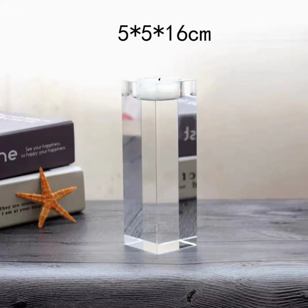 Fashion Luxury Candle Holders Solid Crystal Clear Square Glass