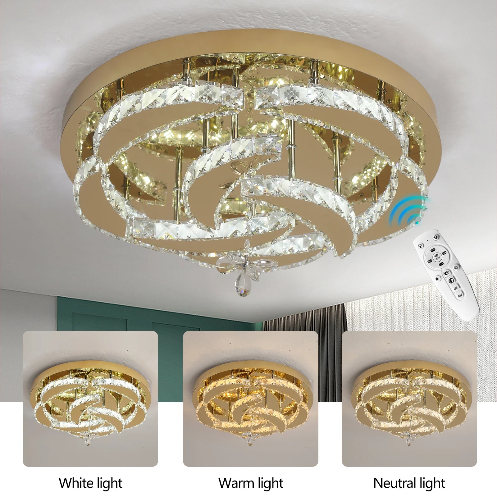 Luxury Gold Crystal Ceiling Lamp Dimmable Led Chandelier
