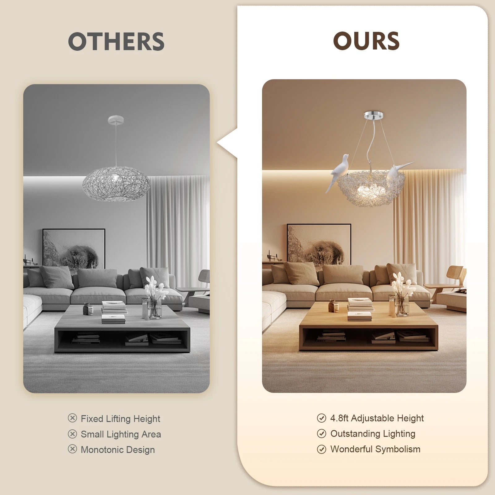 Light bird's nest Crystal Chandeliers Branches Pendant Light
