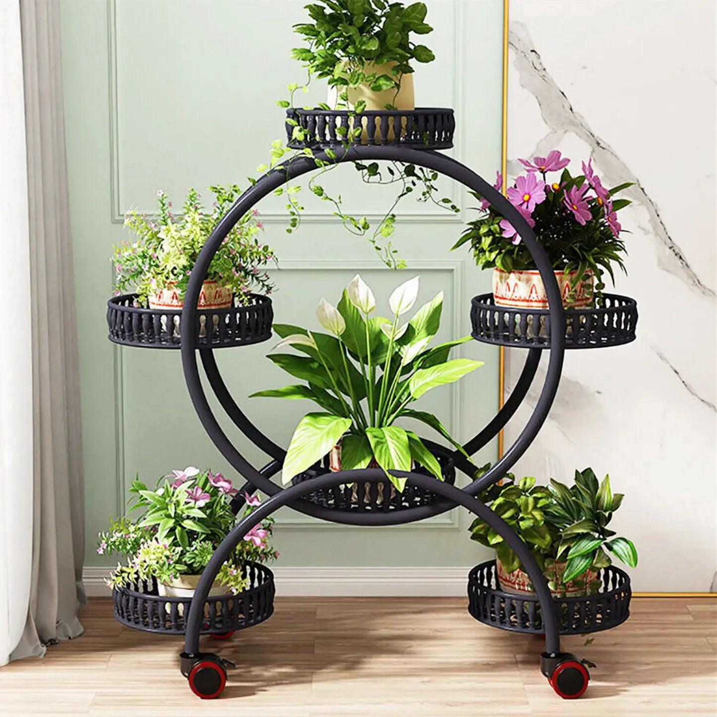 4 Layer 6 Pots Flower Holder Plant Stand Shelf 4-Wheel Shelf Rack
