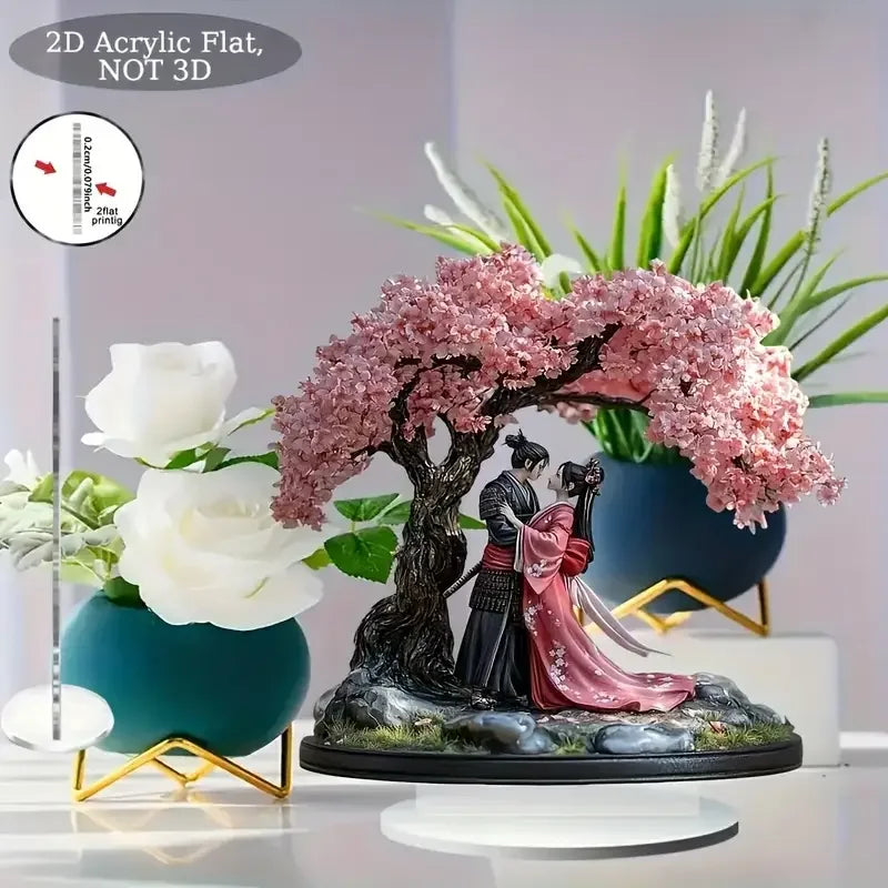 Geisha and Samurai Sakura Desktop Decoration Traditional Decora