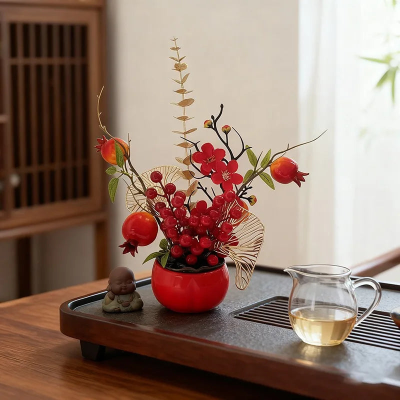 Red Persimmon Artificial Potted Plant New Year Spring Home Decor