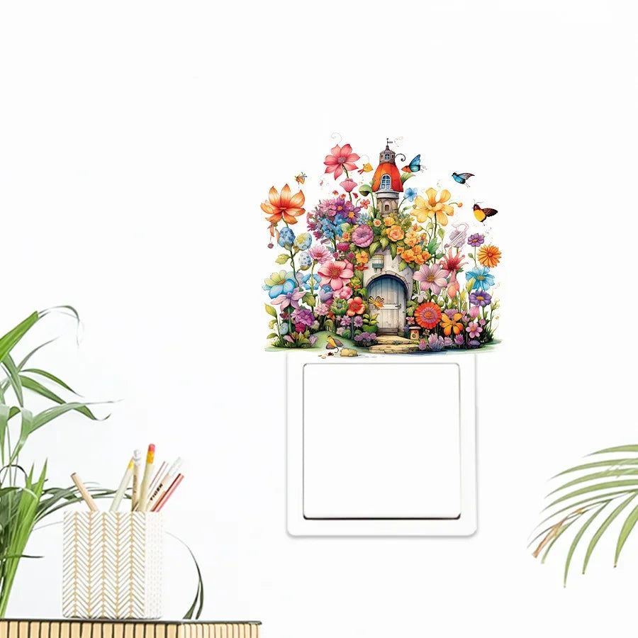 vintage garden House Switch Wall Sticker PVC Removable Waterproof