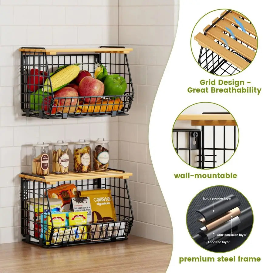 Wire Fruit Basket for Kitchen Storage Hanging and Counter Basket