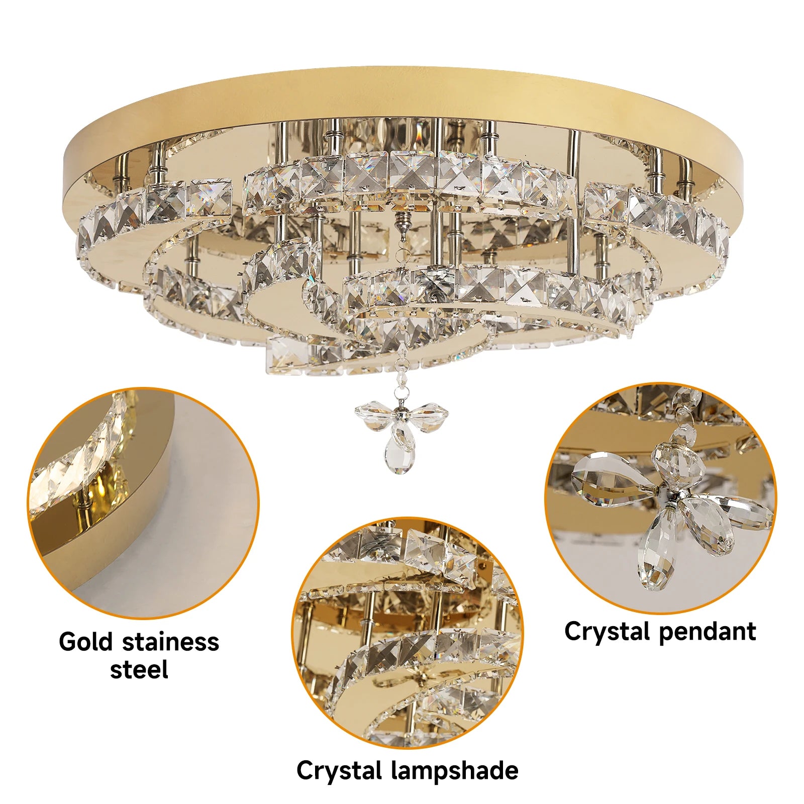 Luxury Gold Crystal Ceiling Lamp Dimmable Led Chandelier