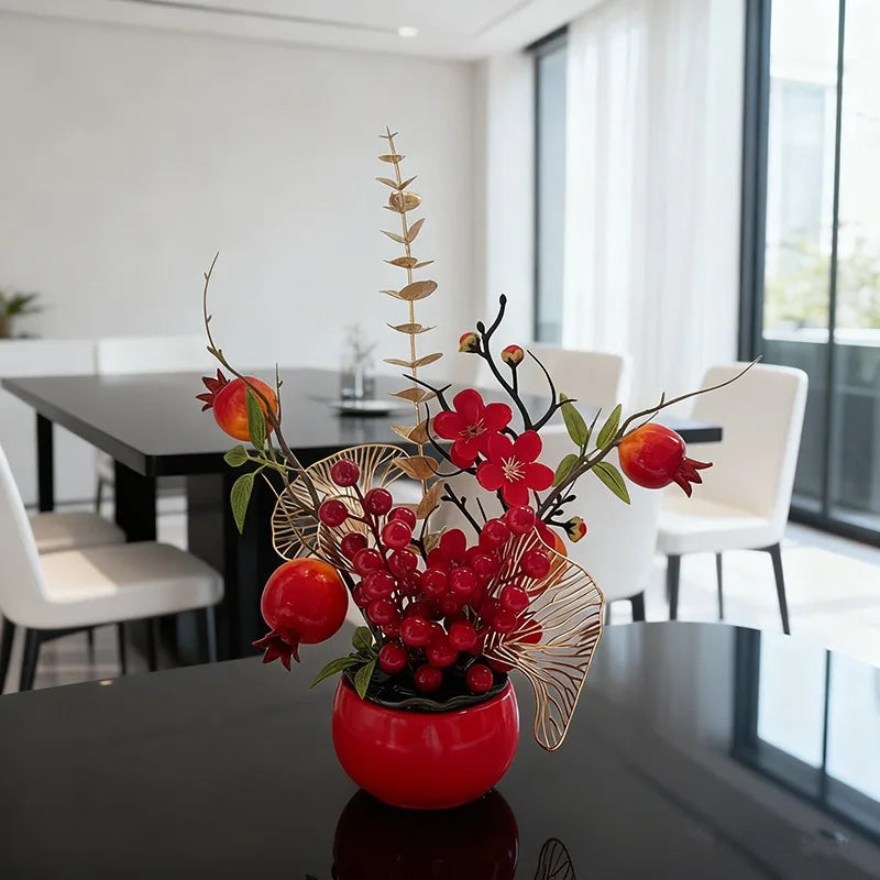 Red Persimmon Artificial Potted Plant New Year Spring Home Decor