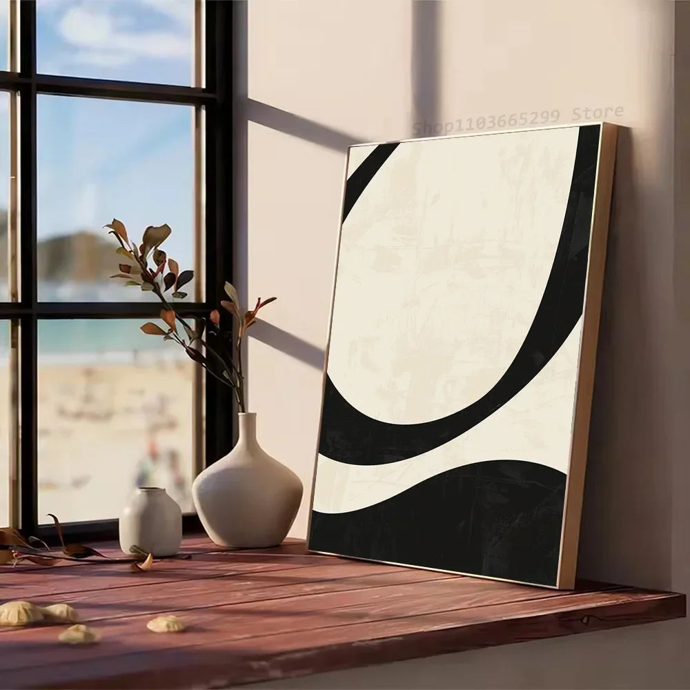 Black and White Simple Style Textured Abstract Painting Poster