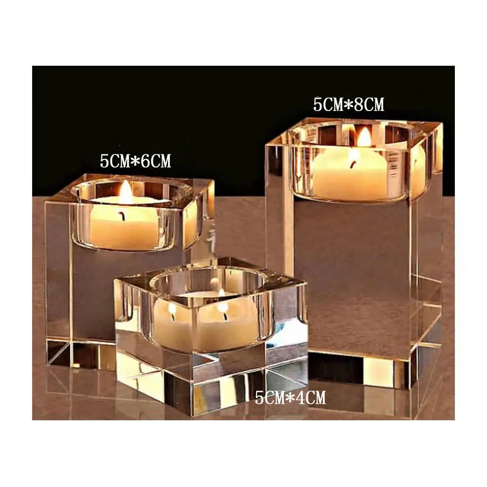 Fashion Luxury Candle Holders Solid Crystal Clear Square Glass