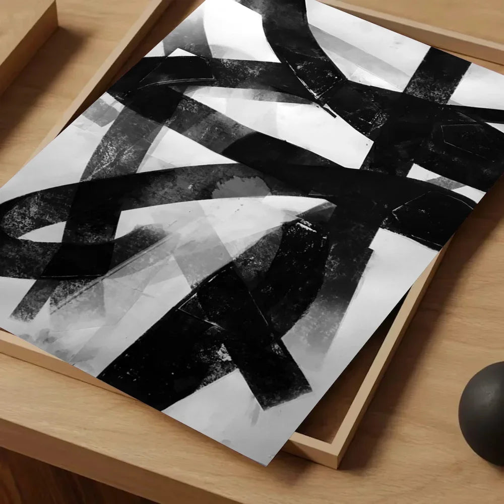 Black and White Simple Style Textured Abstract Painting Poster