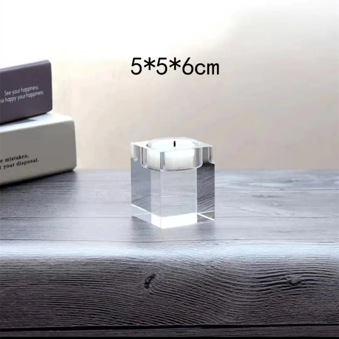 Fashion Luxury Candle Holders Solid Crystal Clear Square Glass