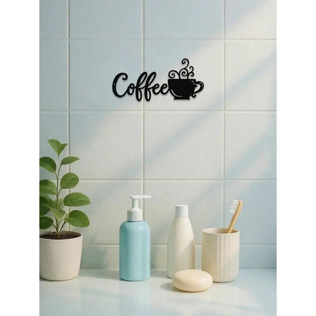 Matte Black Metal Wall Art Sign Minimalist Coffee Cup Decor