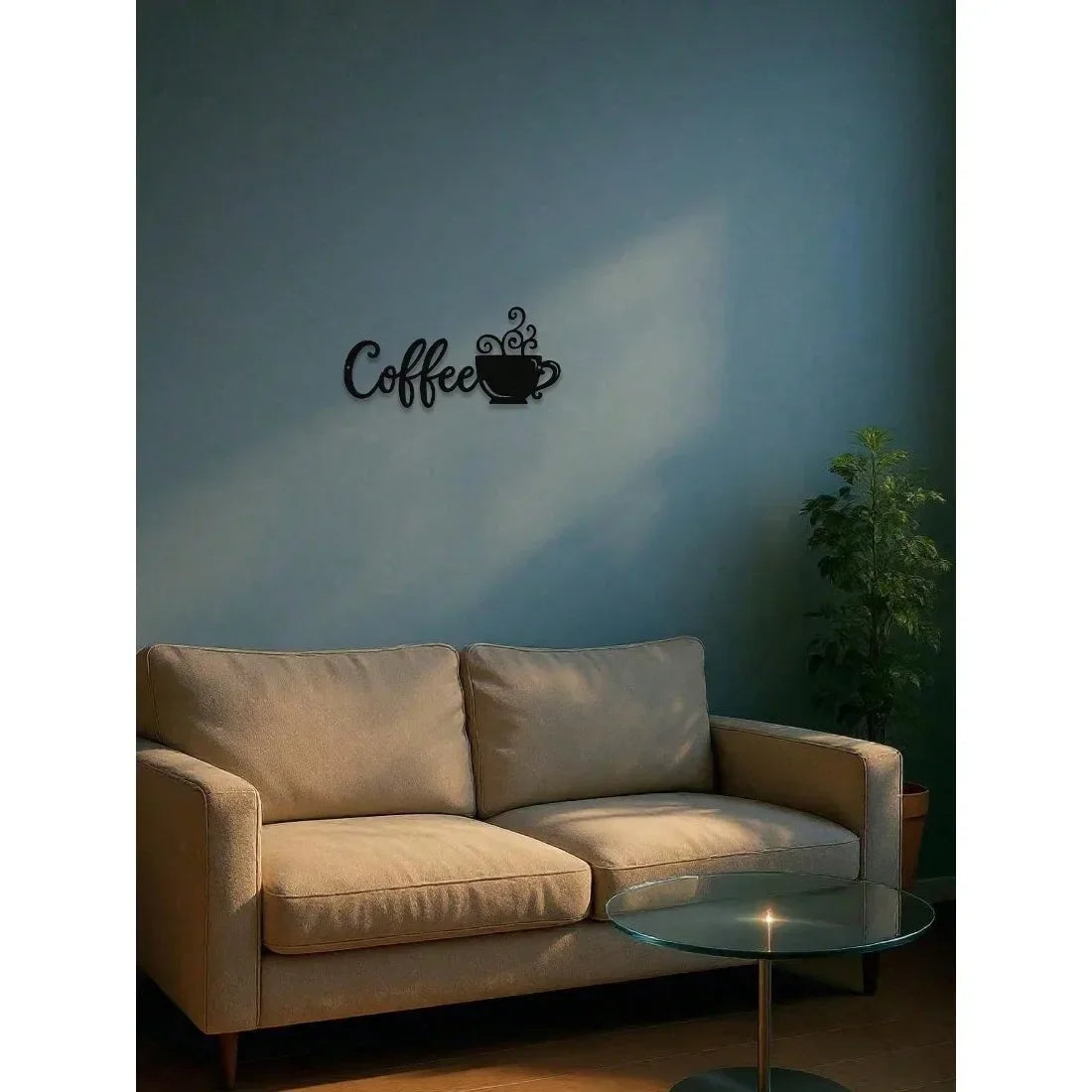 Matte Black Metal Wall Art Sign Minimalist Coffee Cup Decor